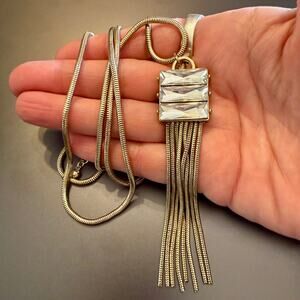 WHBM Long Gold Tone Necklace with Rhinestone Tassel
